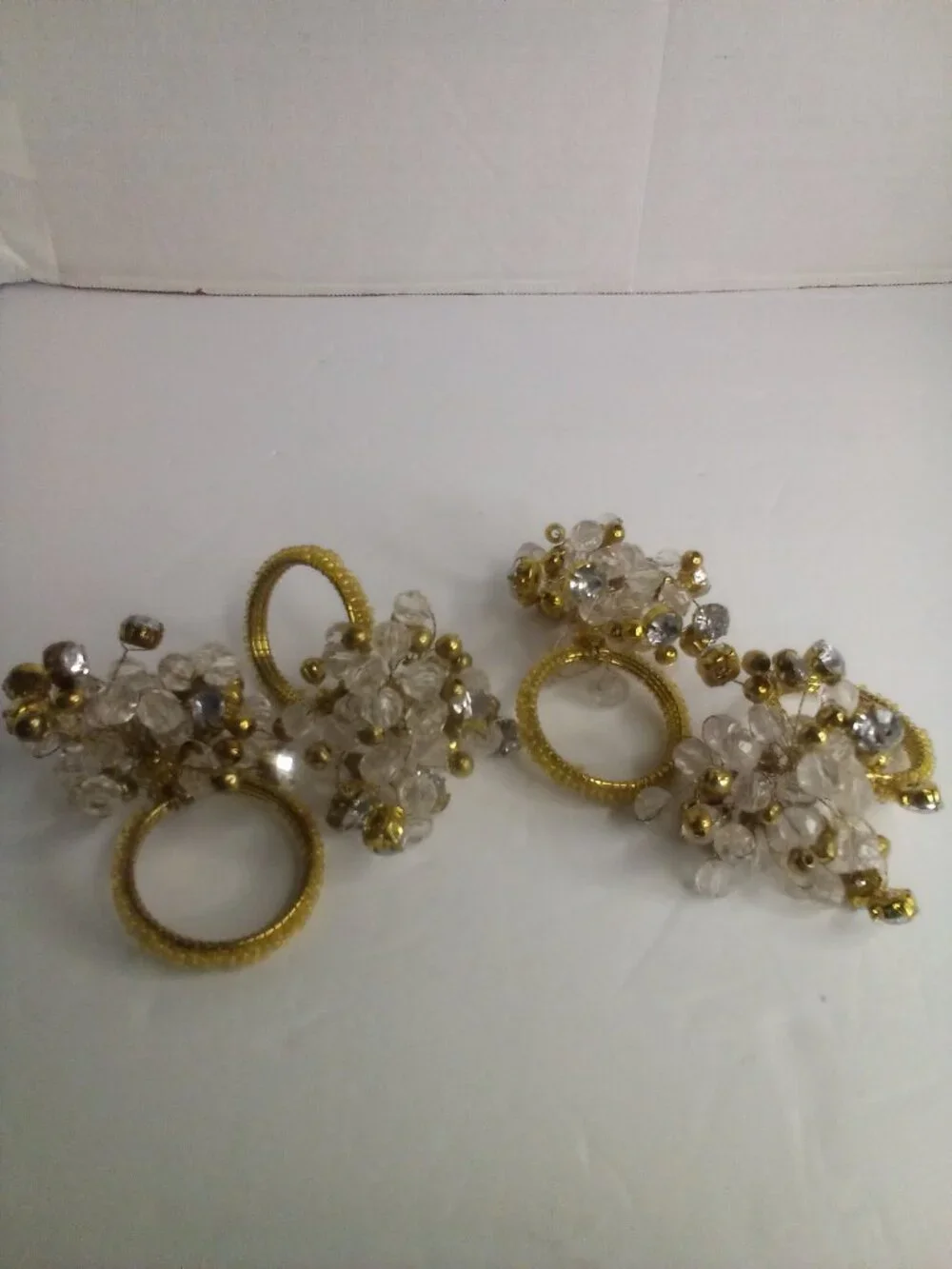 Pier 1 Napkin Rings Lot of 4 Gold Beaded Jeweled 2